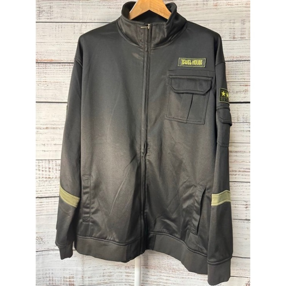 JEWEL HOUSE Mens Black Full Zip‎ Jacket With Patches Military Style